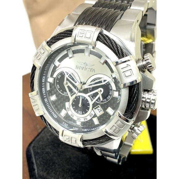 Invicta Men's Watch 29569 Bolt Quartz Chronograph Silver Black Stainless Steel - Picture 1 of 15